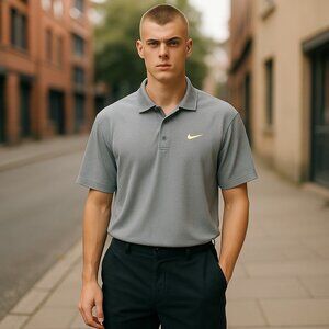 Nike Dri-fit Men's Pullover Swoosh Logo Waffleweave Gray Polo Shirt Sz XXL